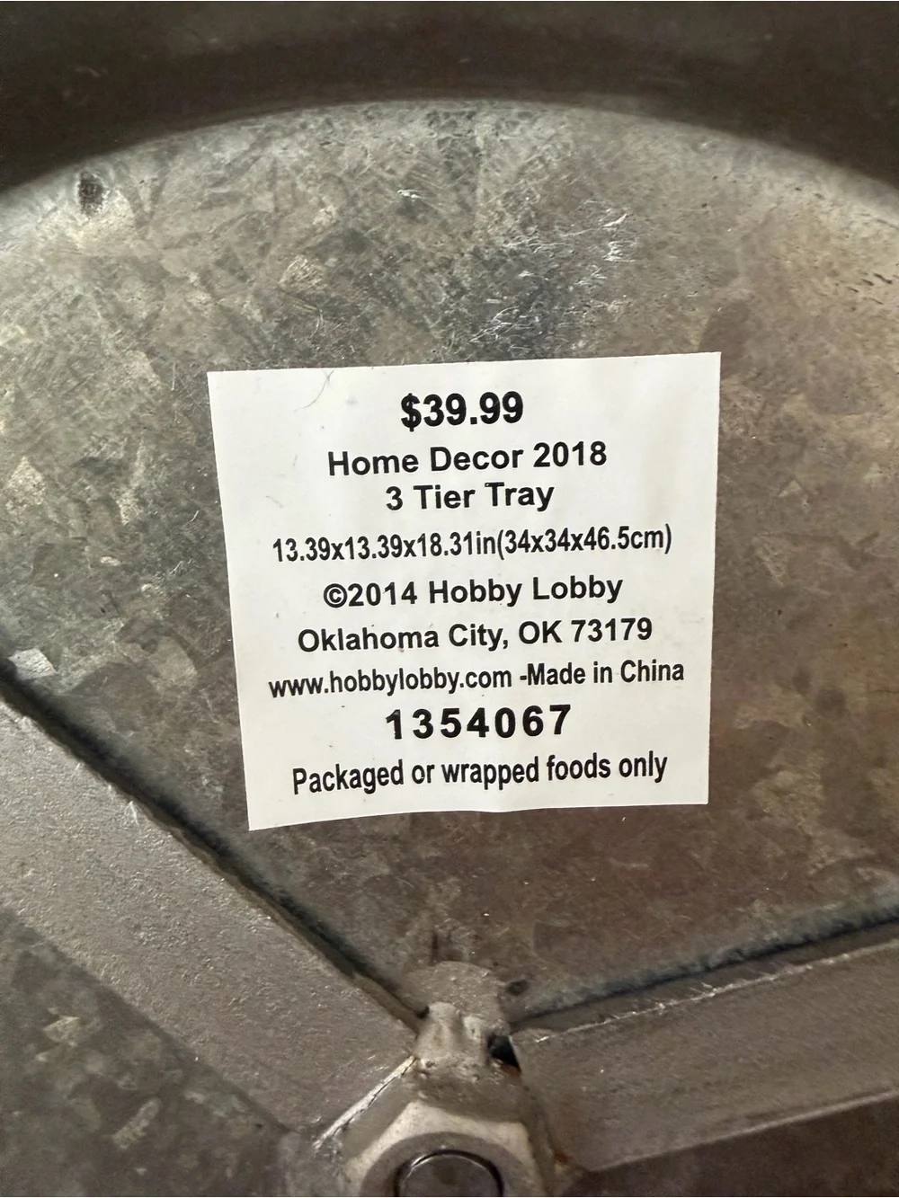 Hobby Lobby Hammered Metal Three-Tier Tray in Silver Gray